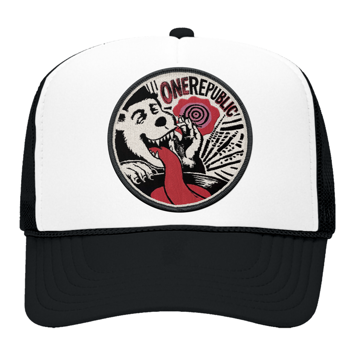 Hollywood Bowl Record Bear Trucker Hat, white and black, front