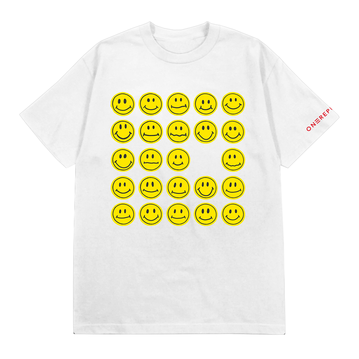 Happiness Everywhere Tee, white, smiley-face front