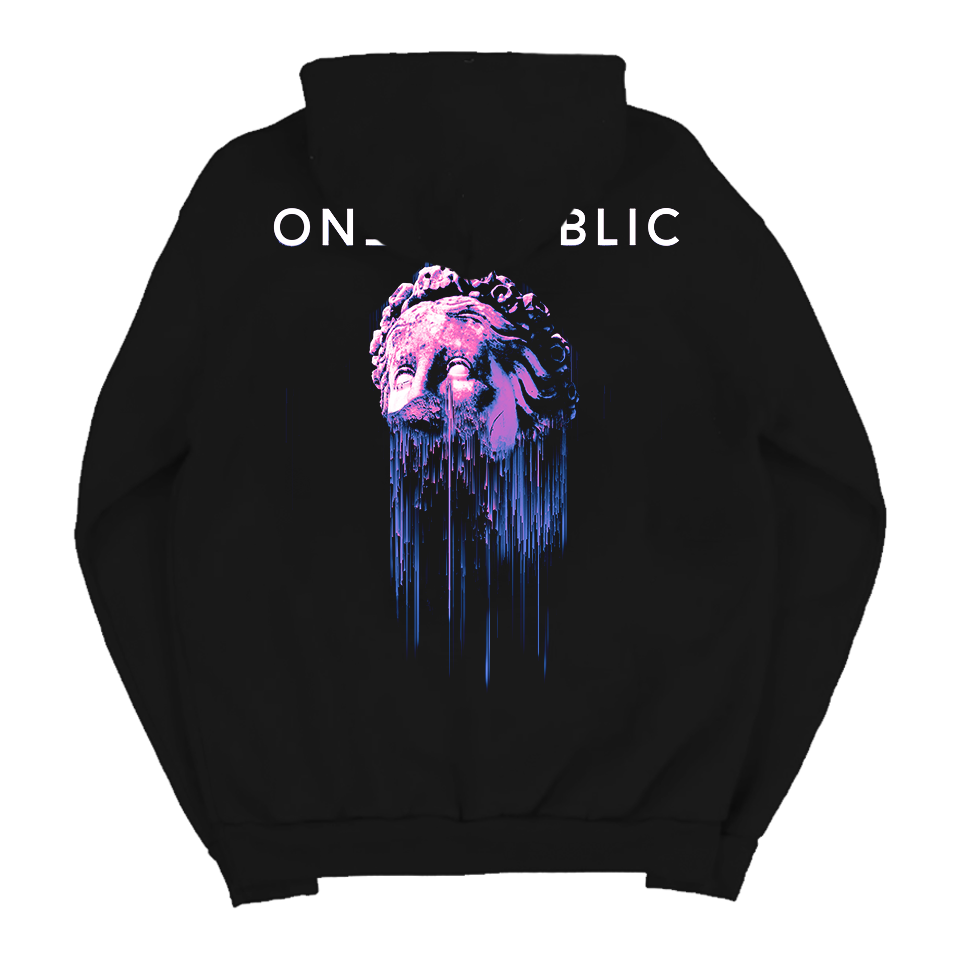 OneRepublic Human statue hoodie, black, back, melting statue print