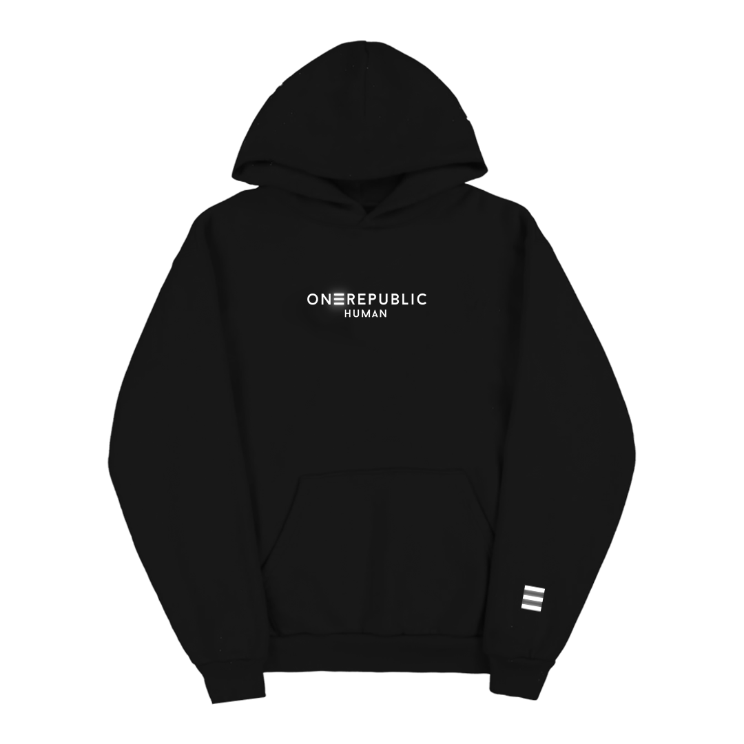 OneRepublic Human statue hoodie, black, front, ONEREPUBLIC HUMAN chest print